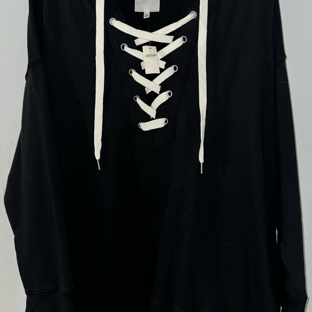 Aerie Black Lace-Up Hoodie